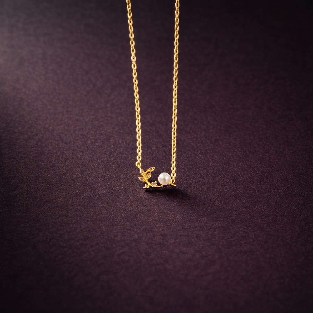 Gold Pearl Leaf Pendant Necklace - Women's Jewelry